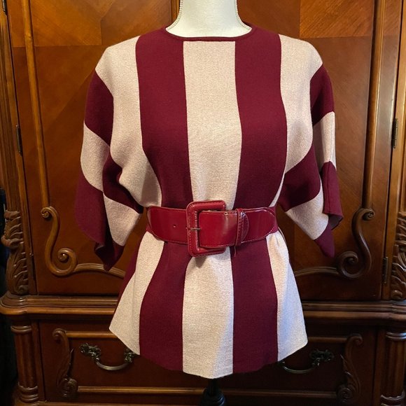 Tops - Burgundy and Beige Top with Belt